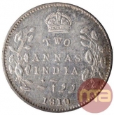 Silver Two Annas Coin of King Edward VII of Calcutta Mint of 1910.