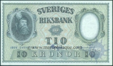 Paper Money of Sweden of 10 Kronor of 1958 issued.