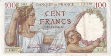 Paper Money of France, 100 Cent  Francs of 1939,40,41 issued.