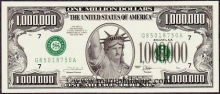 Paper money of United States of America of 1,000,000 Dollars of 2001 issued.