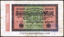 Paper Money of Germany of 20000 Mark of 1923 issued.