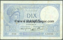 Paper Money of France, 10 Dix Francs of 1925, 1941 issued.