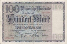 100 Mark Paper money of Bavaria.