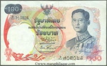 Paper Money of Thailand of 100 Baht.  