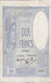 10 Dix Francs Paper money of France.