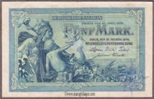 Paper money of Germany of 5 Mark of 1904 issued.  