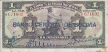 1 Bolivian Paper money of Bolivia. 