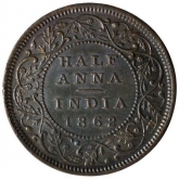 Copper Half Anna Coin of Victoria Queen of Madras Mint of 1862.