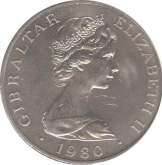 Cupro Nickle One Crown Coin of Elizabeth II, Gibraltar 1980.