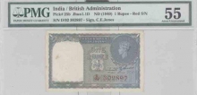 One Rupee Bank Note of King George VI signed by C. E. Jones.