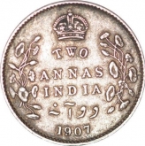 Silver Two Annas of King Edward VII of Calcutta Mint of 1907.