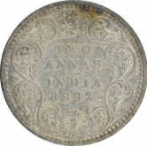 Silver Two Annas Coin of Victoria Empress of Bombay Mint of 1892.