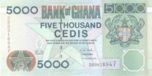 Paper money of Ghana of 5000 Cedis of 2003 issued.