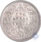 Silver Two Annas of Victoria Empress of Calcutta Mint of 1885.