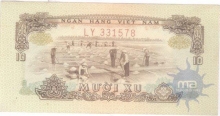 Paper money of Vietnam of 10 Muoixu of 1966 issued. 