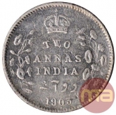 Silver Two Annas Coin of King Edward VII of Calcutta Mint of 1903.