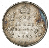 Silver Two Annas Coin of King Edward VII of Calcutta Mint of 1904.