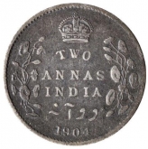 Silver Two Annas Coin of King Edward VII of Calcutta Mint of 1904.