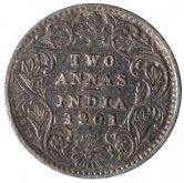 Silver Two Annas Coin of Victoria Empress of Calcutta Mint of 1901.