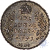 Silver Two Annas of King Edward VII of Calcutta Mint of 1906.