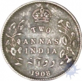 Silver Two Annas of King Edward VII of Calcutta Mint of 1908.