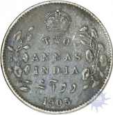 Silver Two Annas of King Edward VII of Calcutta Mint of 1905.