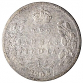 Silver Two Annas Coin of King Edward VII of Calcutta Mint of 1905.