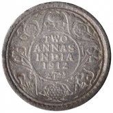 Silver Two Annas Coin of King George V of Calcutta Mint of 1912.