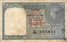 1 Rupee Note of King George VI signed by CE Jones of Military administration of Burma.