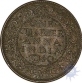 Copper One Quarter Anna of King George VI of Calcutta Mint of 1940.