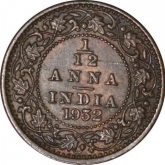 Bronze One Twelfth Anna Coin of King George V of Calcutta Mint of 1932.