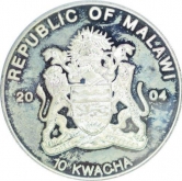 Silver Plated Cupro Nickle Ten Kwacha of Republic of Malawi.