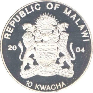 Silver Plated Cupro Nickle Ten Kwacha of Republic of Malawi. 