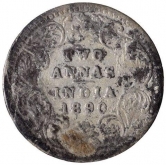 Silver Two Annas Coin of Victoria Empress of Calcutta Mint of 1890.