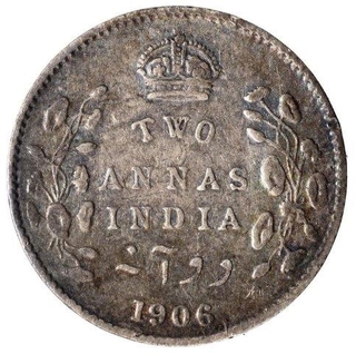 Silver Two Annas Coin of King Edward VII of Calcutta Mint of 1906.