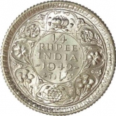 Silver Quarter Rupee of King George VI of Calcutta Mint of 1942.