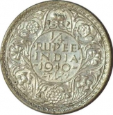 Silver Quarter Rupee of King George VI  of Bombay Mint of 1940.