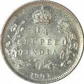 Silver Quarter Rupee of  King Edward VII  of Calcutta Mint of 1907.