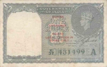 1 Rupee Note of King George VI signed by CE Jones of Burma issue.