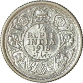 Silver Quarter Rupee of King George V of Calcutta Mint of 1918.