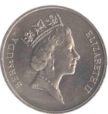 Cupro Nickle One Dollar coin of Elizabeth II of Bermuda of 1987.