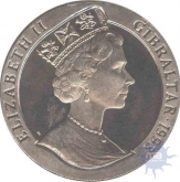 Cupro Nickle One Crown coin of Elizabeth II of Gibraltar of 1993.        