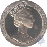 Cupro Nickle One Crown coin of Elizabeth II of Gibraltar of 1993.