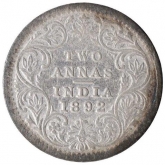 Silver Two Annas Coin of Victoria Queen of Calcutta Mint of 1892.