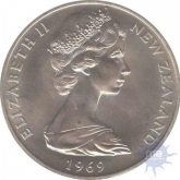 Cupro Nickle One Dollar of Elizabeth II of New Zealand of 1969.