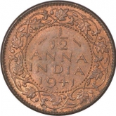 Bronze One Twelfth Anna Coin of  King George VI of Bombay Mint of 1941.