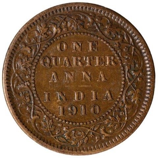 Copper One Quarter Anna of Edward VII of Calcutta Mint of 1910.