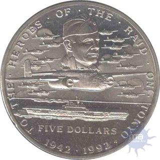 Cupro Nickkle Five Dollars of Marshall Islands of 1992.