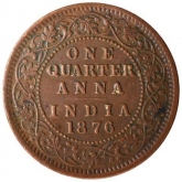 Copper One Quarter Anna of Victoria Queen of Calcutta Mint of 1876.