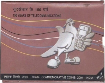 2004 Silver Proof Set 150 Years of Telecommunications Kolkata Mint.